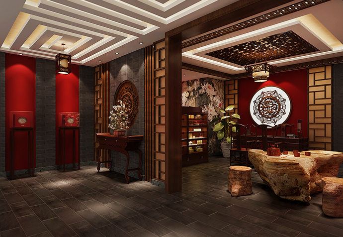杨浦区龙润茶业茶室新中式风格商铺装修设计案例