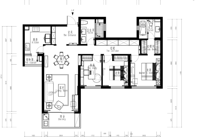 长宁区东方剑桥120㎡公寓新中式风格装修